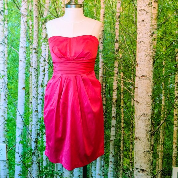 Snap Dresses & Skirts - The Most Barbie Dress - Hot Pink Strapless Mini, Shiny, with Bow and Pockets